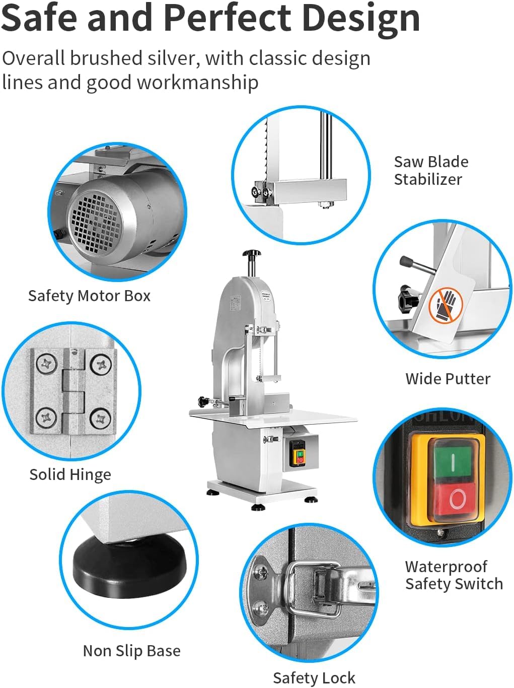 1500W Electric Bone Saw Machine, Meat Bandsaw for Butchering, Thickness Range 0.8-5.9 Inch, 20x15 Inch Table Sawing for Cutting Chops, Frozen Meat, - WoodArtSupply