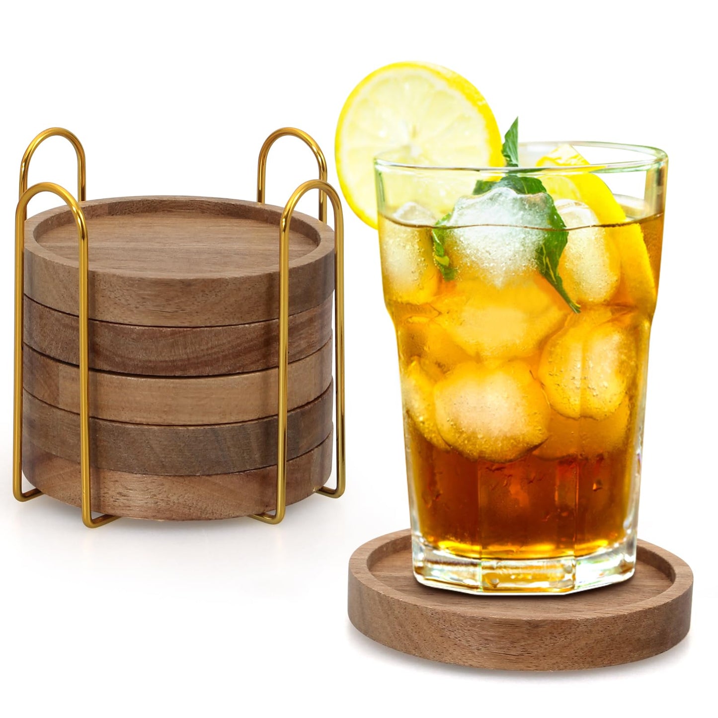 6 Pcs Farmhouse Wooden Coasters with Holder Unique Drink Coasters for Coffee Table Decoration Gift Bar Outdoor Coasters Rustic Beer Coasters Cool Cup Coaster Cute Wood Dining Table Decor Coas - WoodArtSupply