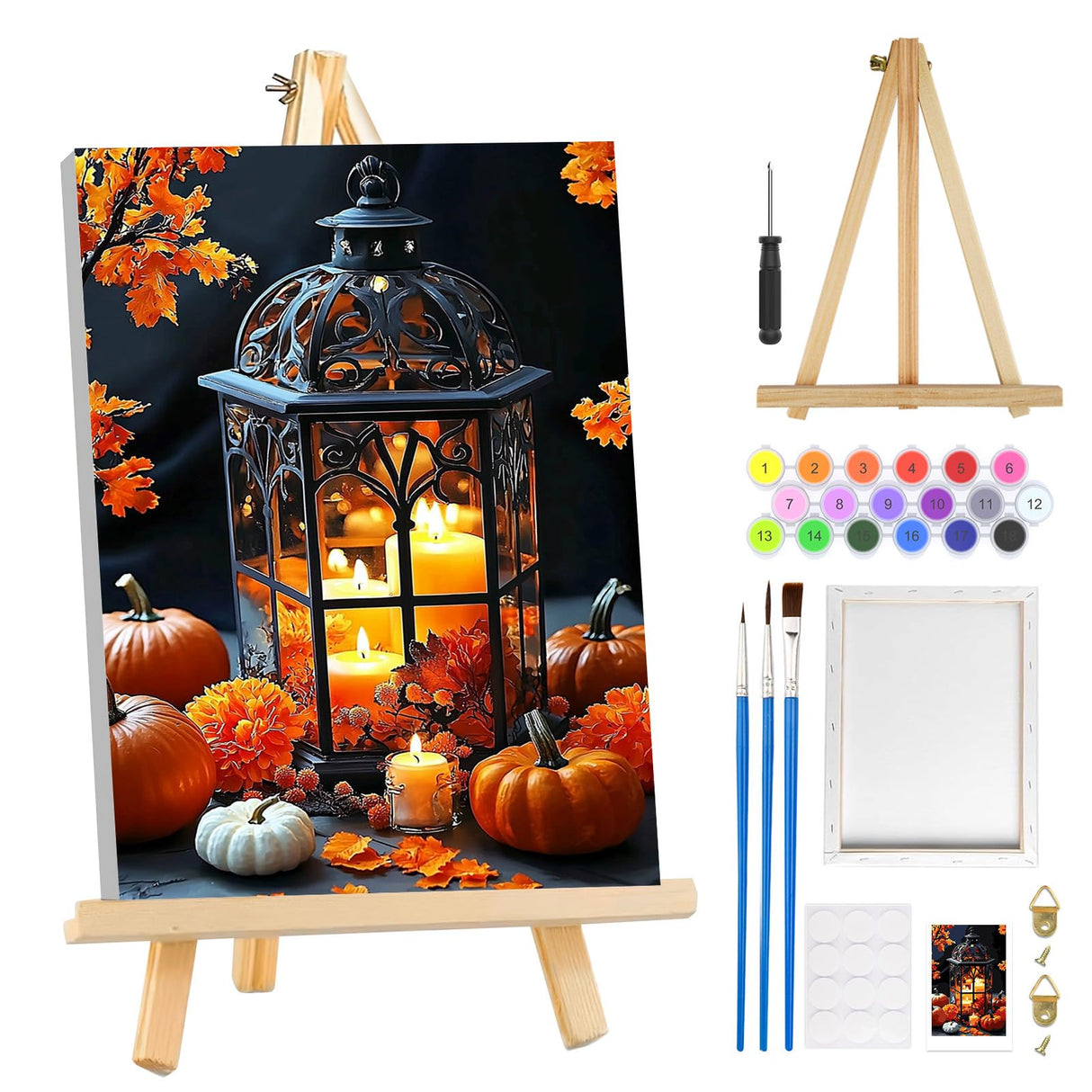 MOGTAA Halloween Paint by Numbers Kit for Adults Beginners with Frame, Fall Pumpkin Adult Paint by Number Kits on Canvas with Easel, Easy DIY Candle Oil Painting Kits for Home Decor, 8x12in MOGTAA