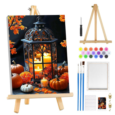 MOGTAA Halloween Paint by Numbers Kit for Adults Beginners with Frame, Fall Pumpkin Adult Paint by Number Kits on Canvas with Easel, Easy DIY Candle Oil Painting Kits for Home Decor, 8x12in