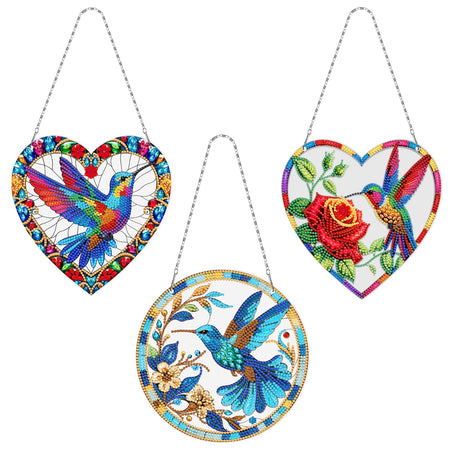 MaiYiYi 3 PCS Hanging Diamond Art Pendant Painting Kit Colorful Bird Diamond Art Ornaments Bird Diamond Painting Ornaments for Adult Home Wall Window Art Decor (13.58X7.48 inch) MaiYiYi