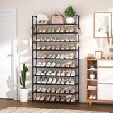 VTRIN 10 Tiers Shoe Rack Tall Large Capacity 50 Pairs Wide Shoe Organizer Sturdy Shoe Shelf for Entryway with Two Hooks Metal Shoe Storage for Closet, Bedroom, Black VTRIN