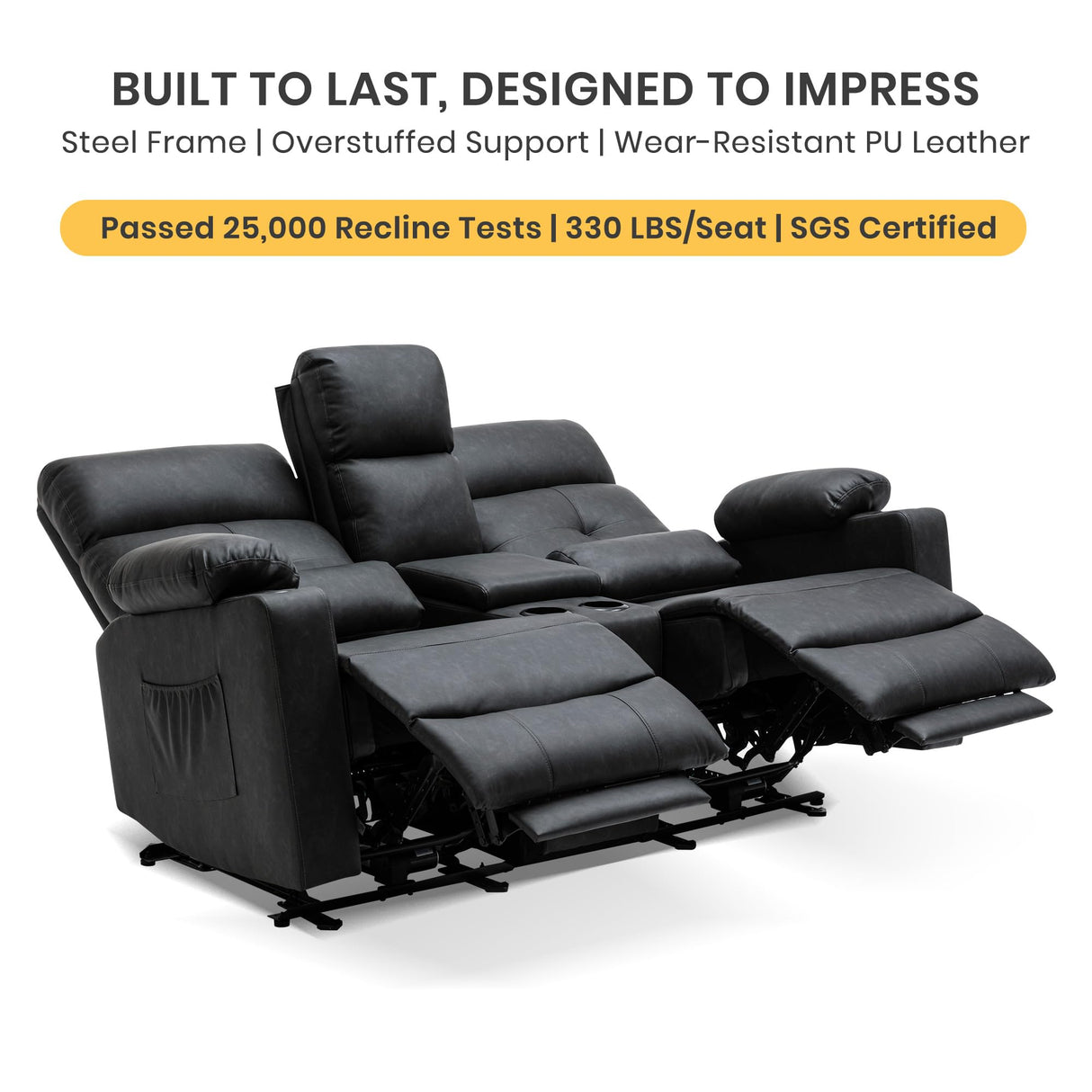 GUEAPY 68" Power Reclining Loveseat with Heat & Massage, Wall Hugger Double Reclining Sofa with Console, Cup Holders & Storage, Power Recliner Couch for Camper, Trailer, RV, Home Theater Living Room GUEAPY