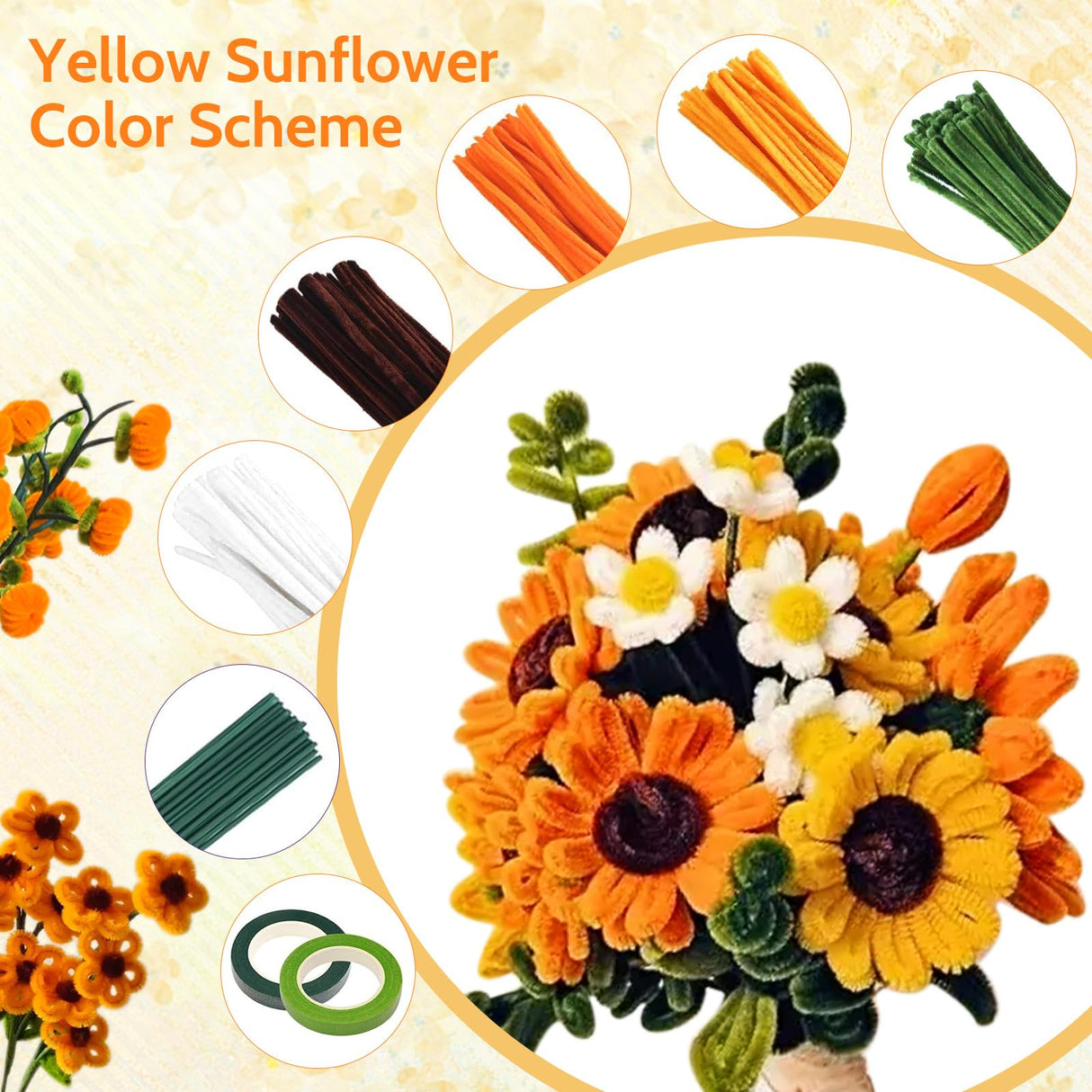 800 PCS Pipe Cleaners Craft, Pipe Cleaners Flowers Kit with Handle, 13 Colors Chenille Stems with Instruction, Art and Craft Supplies beanicus