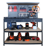 Prostormer 47.25 Inch Heavy Duty Workbench with Pegboard, Hooks, and Drawers - Sturdy Garage Work Table for DIY Projects, Home Workshop, and Tool Organization Prostormer