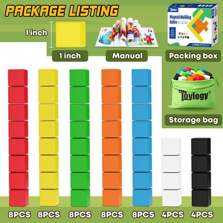 48PCS Magnetic Blocks for Toddlers Toys, Large Magnetic Cube Toys for Sensory STEM Education Preschool Magnet Toys for 3 4 5 6 Year Old Boys and Girls, Compatile with Mine Magnet World Toylogy