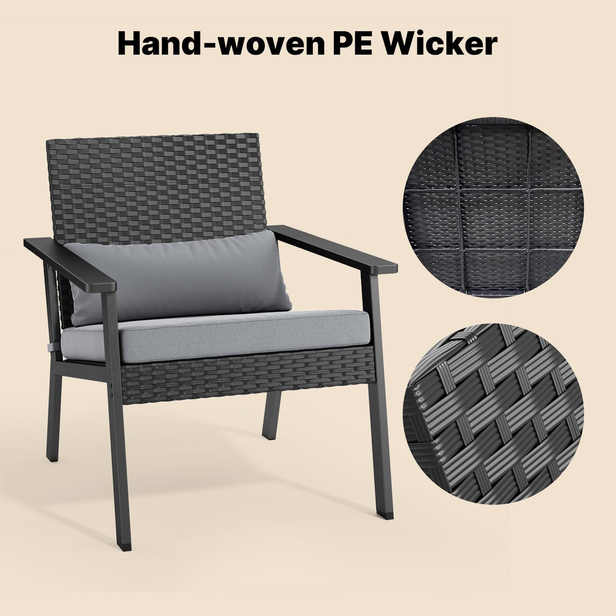 Ahomly 4-Piece Outdoor Wicker Patio Furniture Set with Deep Seating Cushions and Table for Balcony, Backyard, and Porch (Gray) Ahomly