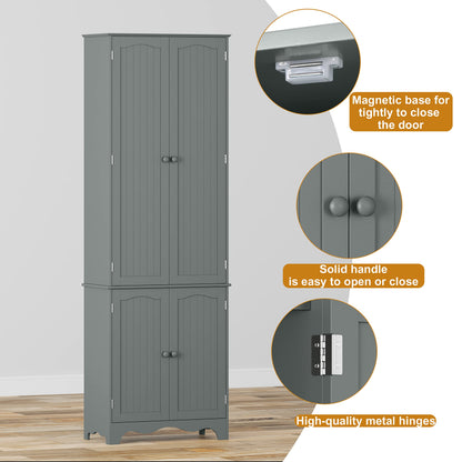 Function Home Tall Pantry Cabinet, Freestanding Storage Cabinet, Wooden Kitchen Pantry with 4 Doors and 5 Shelves, 72" Floor Cabinet Organizer for Kitchen Living Room Bathroom, Grey - WoodArtSupply