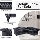 QHITTY L-Shaped Sofa, Sectional Chesterfield Leather Couch 5-Seater Upholstered Small Accent Tufted Sofa with Rolled Armrest and Nailhead Design for Living Room, Apartment, Office (Black) QHITTY
