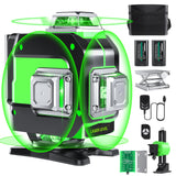 FELLAT Laser Level, 4x360° Self Leveling Green Cross Line Laser for Construction and Picture Hanging with Rechargeable battery, Remote Controller, Magnetic Rotating Stand FELLAT