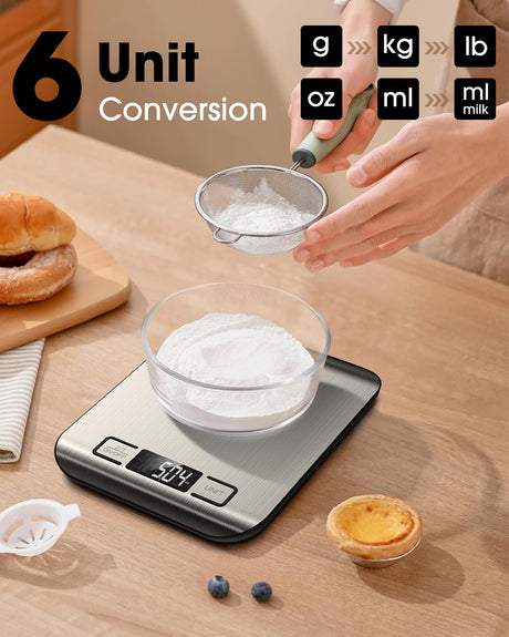 Mik-Nana Food Scale, 22lb Digital Kitchen Scale Weight Grams and Ounces for Baking Cooking Coffee Package Postage, 6 Units with Tare Function, LCD Display, Easy Clean Stainless Steel (Silver) Mik-Nana
