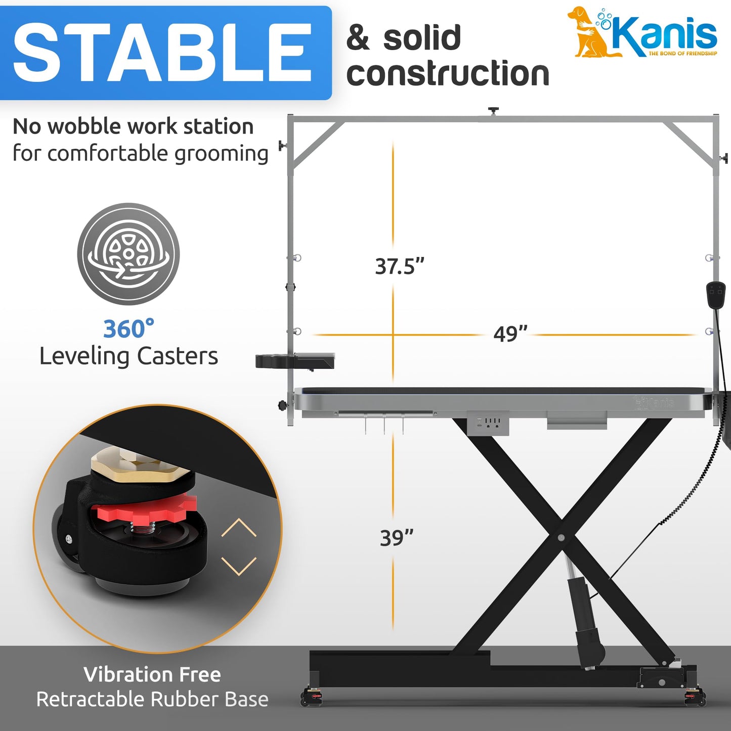 Professional Electric Dog Grooming Table - Heavy Duty, Height Adjustable Pet Grooming Table w/Leveling Wheels, Dog Grooming Arm, Anti Slip Tabletop & Tool Organizer/Dog Grooming Station (49", - WoodArtSupply