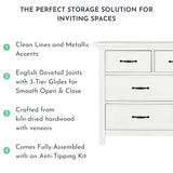 Evolur Belmar Double Dresser in Weathered White, Comes Assembled, Included Anti-Tip Kit, Seven Spacious Drawers, Dresser For Nursery, Bedroom, Wooden Nursery Furniture Evolur