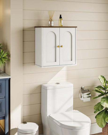CHOEZON Bathroom Wall Cabinet, Medicine Cabinet with Adjustable Shelf, Modern Wall Cabinet with 2 Doors, Farmhouse Wall Mounted Storage Cabinet, for Bathroom, Living Room, Kitchen, White and Walnut CHOEZON