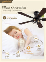 2 Pack Flush Mount 42 Inch Farmhouse Ceiling Fan with Light, Caged Ceiling Fans for Bedroom Living Room, Double-Sided 5 Blades Rustic Ceiling Fan-Black Fanbulous