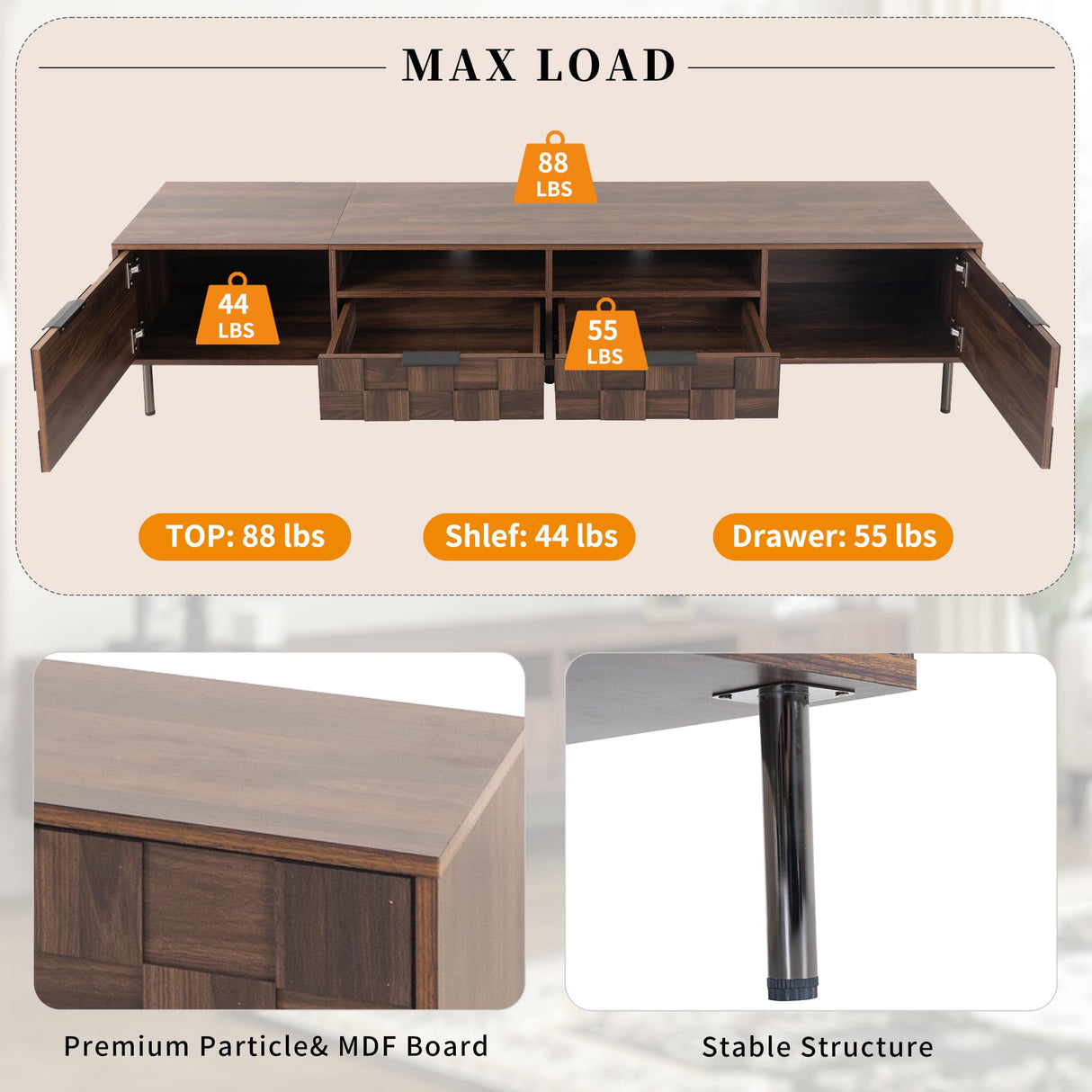 Merax Modern Wood TV Stand Consoles for Living Room, Mid-Century Solid Wood Entertainment Center with Storage Cabinets, Practical Media Console for TVs Up to 85'', Dark Brwon Merax
