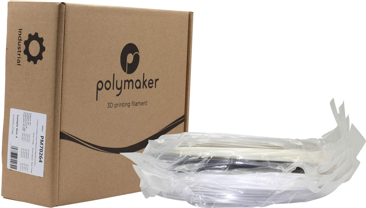 Polymaker Sample Box 4: 2.85mm PC Filament Samples - Clear, Tough, FR, ABS, PBT in Random Colors, 5x50g - Compatible with 2.85mm 3D Printers POLYMAKER
