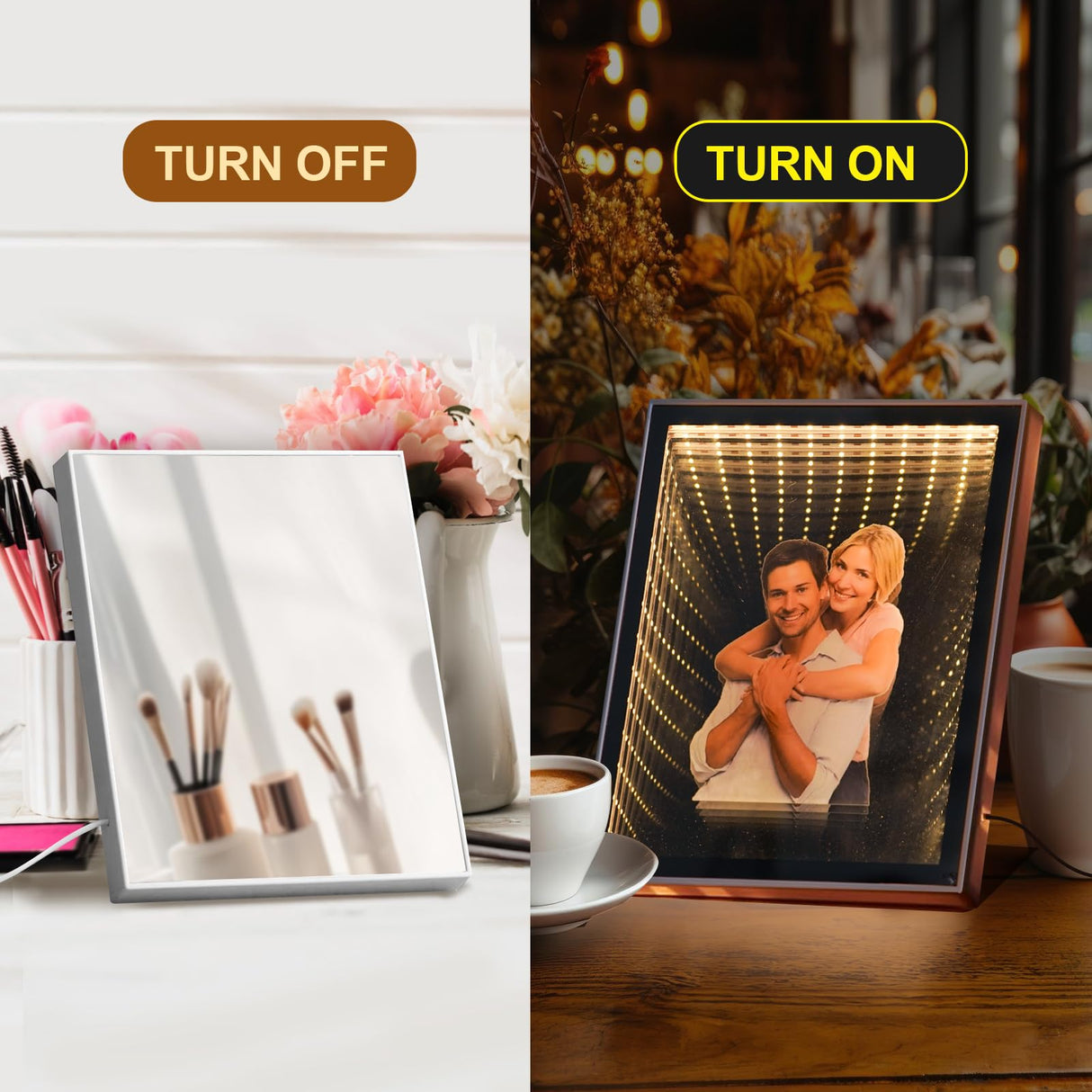 Neonip Personalized Infinity Mirror Light Box - Custom Photo Infinite Tunnel LED Night Lights Plaque - 3D Modern Family Home Decor Makeup Mirrors Gifts for Wedding Birthday Anniversary Neonip