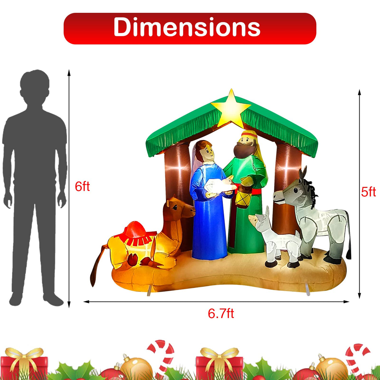 Hazms 7 FT Christmas Inflatable Decoration Nativity Sets for Christmas Outdoor Jesus Nativity Scene Christmas Inflatables Built-in LED Lights Blow Up Inflatable, Outdoor Decor Hazms