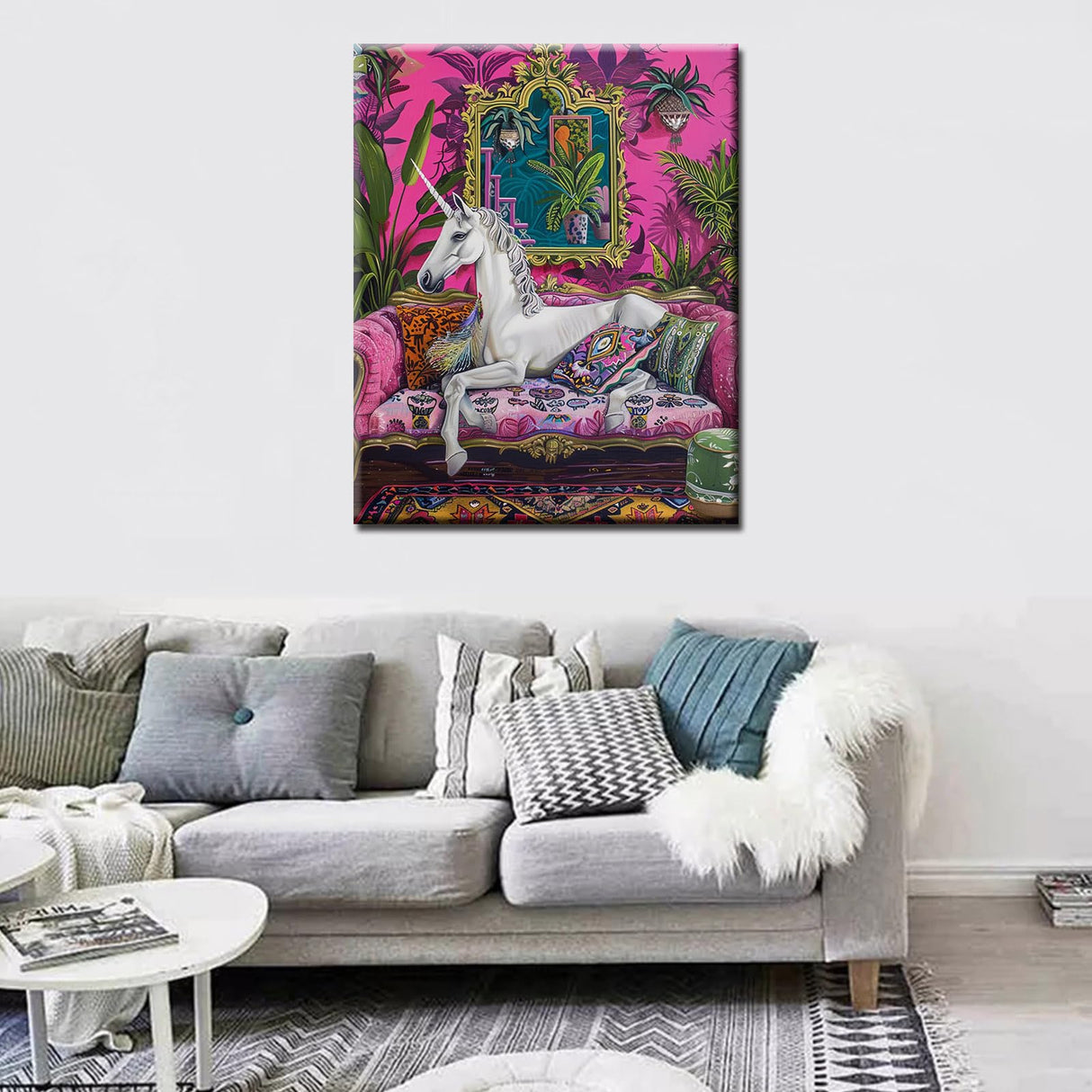 Aihonmin White Unicorn Paint by Numbers Pastel Purple Sofa Paint by Numbers Kits for Adult Beginners,Botanical Painting on Canvas Suitable for Home Wall Decor Without Framed 16''W x 20''H Aihonmin