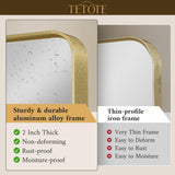 TETOTE 60 x 40 Inch Brushed Gold Frame Mirror, Brass Bathroom Vanity Mirror for Wall, Modern Rectangle Round Corner Matte Framed Mirror (Horizontal/Vertical) TETOTE
