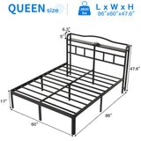 UOMEUR Queen Size Bed Frames with Smart Outlet and Galaxy Holographic Projection Lights,47.6" H Heavy Duty Metal Headboard,17" Hidden Storage,No Box Spring Needed/Noise-Free/Easy Assembly UOMEUR