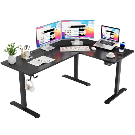 Furmax L Shaped Standing Desk Adjustable 63 x 48 Inch Corner Stand up Desk Electric Standing Computer Workstation with Preset Heights (Black) Furmax