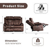PALLOME Electric Power Loveseat Recliner, Dual Recliner Sofa Couch with Heat & Massage, Overstuffed Armrests, USB Ports, and Ergonomic Backrest for Living Room Comfort (Brown) PALLOME