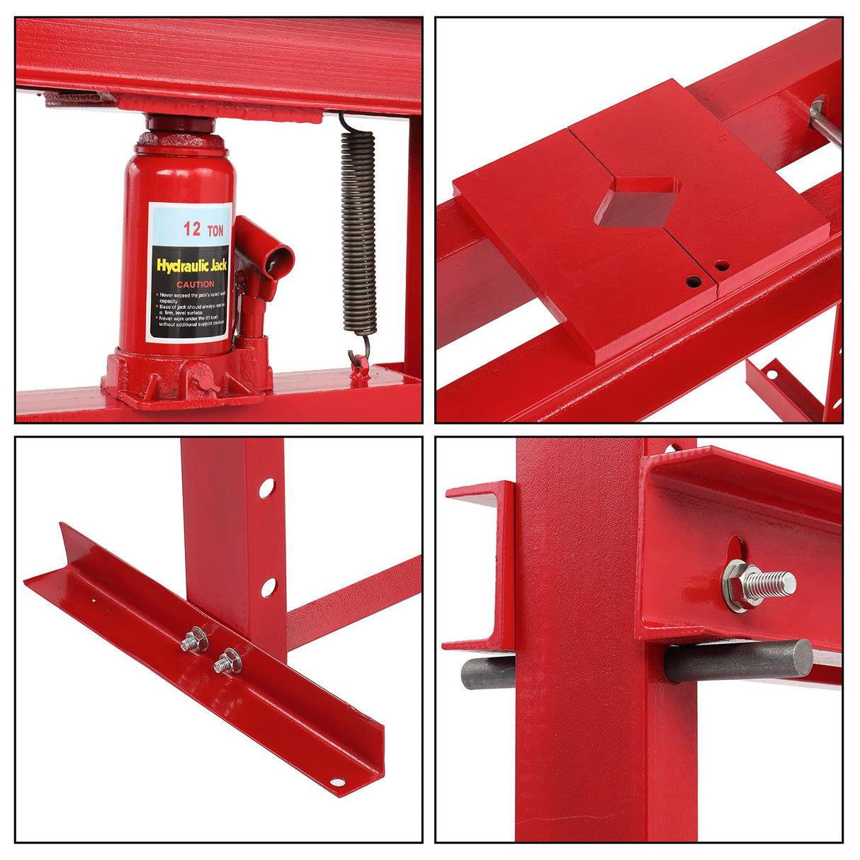 TUFFIOM 12-Ton Hydraulic Shop Press with Press Plates, H-Frame Garage Floor Press, Adjustable Working Table Height, 24.8”L x 15.35”W x 51.4”H TUFFIOM