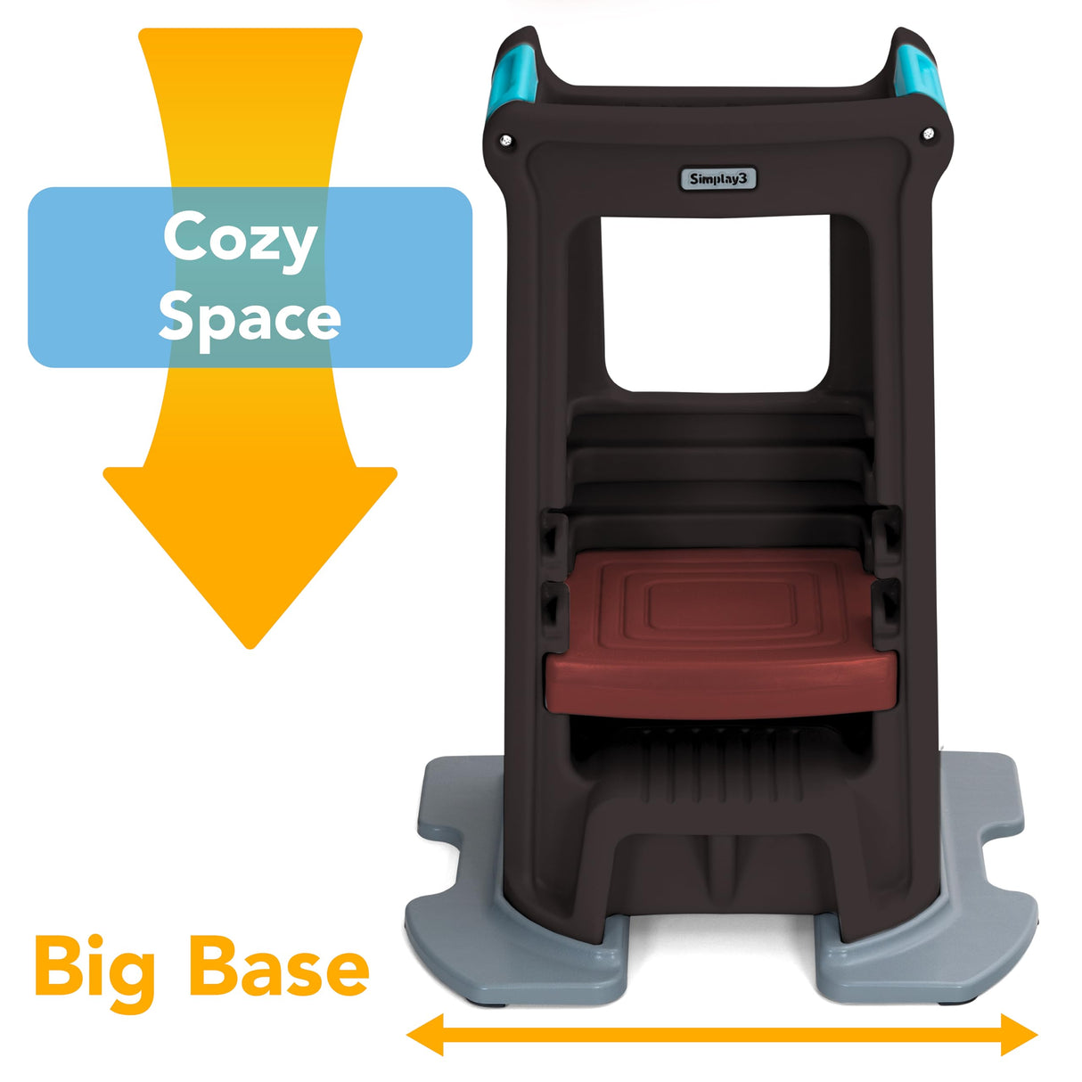 Simplay3 Toddler Tower Montessori Standing Kitchen Step Stool with Sturdy Stabilizing Base and Adjustable Platform, 20.5" D x 26" W x 34.5" H, Ages 18 Months to 5 Years, Espresso Brown Simplay3