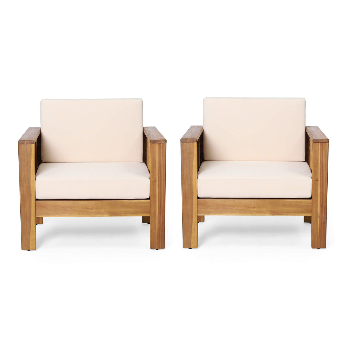 Christopher Knight Home Louver Club Chairs, Teak + Cream Christopher Knight Home