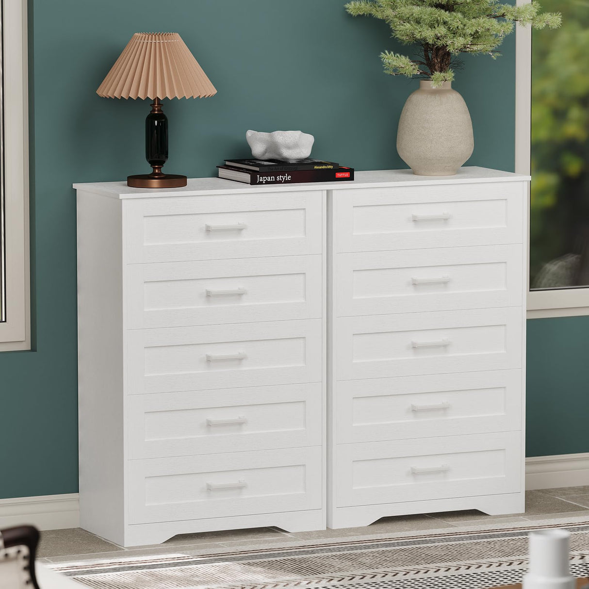 Welfuturer White 5 Drawer Wood Dresser for Bedroom Modern Wooden Chest of Drawers Storage Cabinet and Organizer Drawers for Closet, Nursery, Entryway, Girls Room, Kids Room, Hallway, Living Room Welfuturer