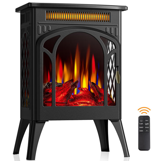 Joy Pebble Electric Fireplace Stove, 1500W 3s Fast Heating, 17" Infrared Fireplace Heater, Remote Control & 8H Timer, Adjustable Flame Color and Brightness, Overheat Protection, ETL Certified