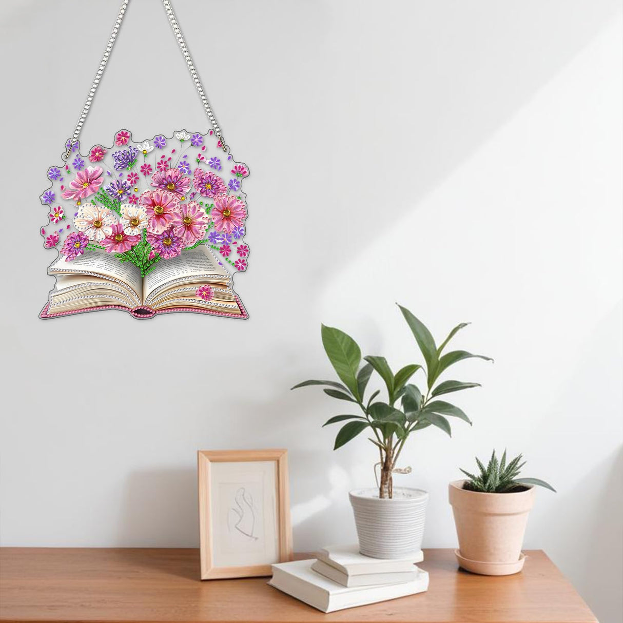 NAIMOER Diamond Art Hanging Kits for Adults, Book Flower Diamond Art Suncatchers, 5D Special Shape Fall Diamond Painting Pendant Window Ornament Gifts for Home Garden Door Wall Decor NAIMOER