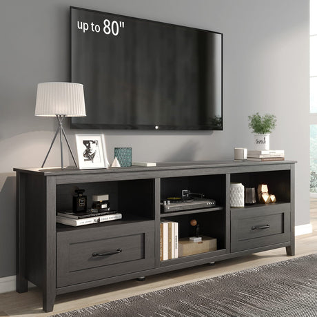 SAINTCY TV Stand for TVs up to 80", Large Television Stands with Drawers for Living Room, Farmhouse Entertainment Center with Storage and Shelves, TV Console Cabinet Furniture for Bedroom (Black) SAINTCY