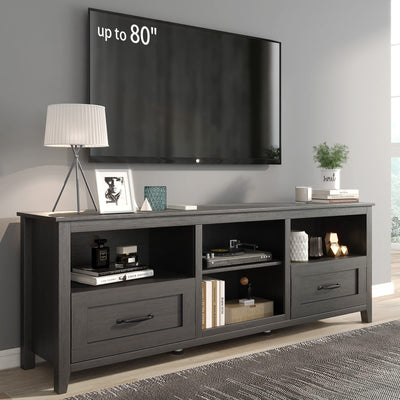 SAINTCY TV Stand for TVs up to 80", Large Television Stands with Drawers for Living Room, Farmhouse Entertainment Center with Storage and Shelves, TV Console Cabinet Furniture for Bedroom (Black)