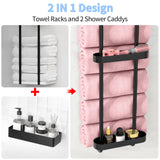 STWWO Bathroom Towel Storage, 36.4 Inch Towel Racks for Bathroom Wall Mounted with Shower Caddy with Metal Shelf, Black STWWO