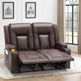 YODOLLA Loveseat Recliner with Cup Holders&Side Pockets, Home Theater Seating Manual RV Reclining Couch Sofa Double Recliner, Brown YODOLLA