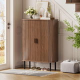 ONBRILL 6-Tier Shoe Cabinet with Sliding Door, Wooden Shoe Storage Cabinet with Adjustable Shelves, Mid-Century Modern Freestanding Shoe Storage Organizer for Entryway, Hallway, Living Room, Walnut ONBRILL