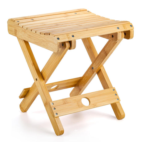 Lawei Bamboo Folding Step Stool - 12 Inch Bamboo Shower Bench Stool Spa Bath Seat Chairs for Shower, Leg Shaving and Foot Rest Lawei