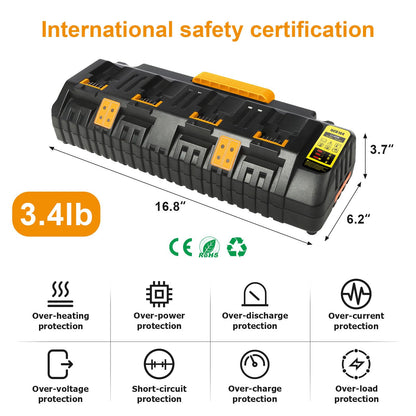 4-Port 12/20V Battery Charger Station Replacement for Dewalt Battery Charger DCB104, Compatible with Dewalt 12V 20V Max Lithium Battery Station, 4-Port Simultaneous Charging Black - WoodArtSupply