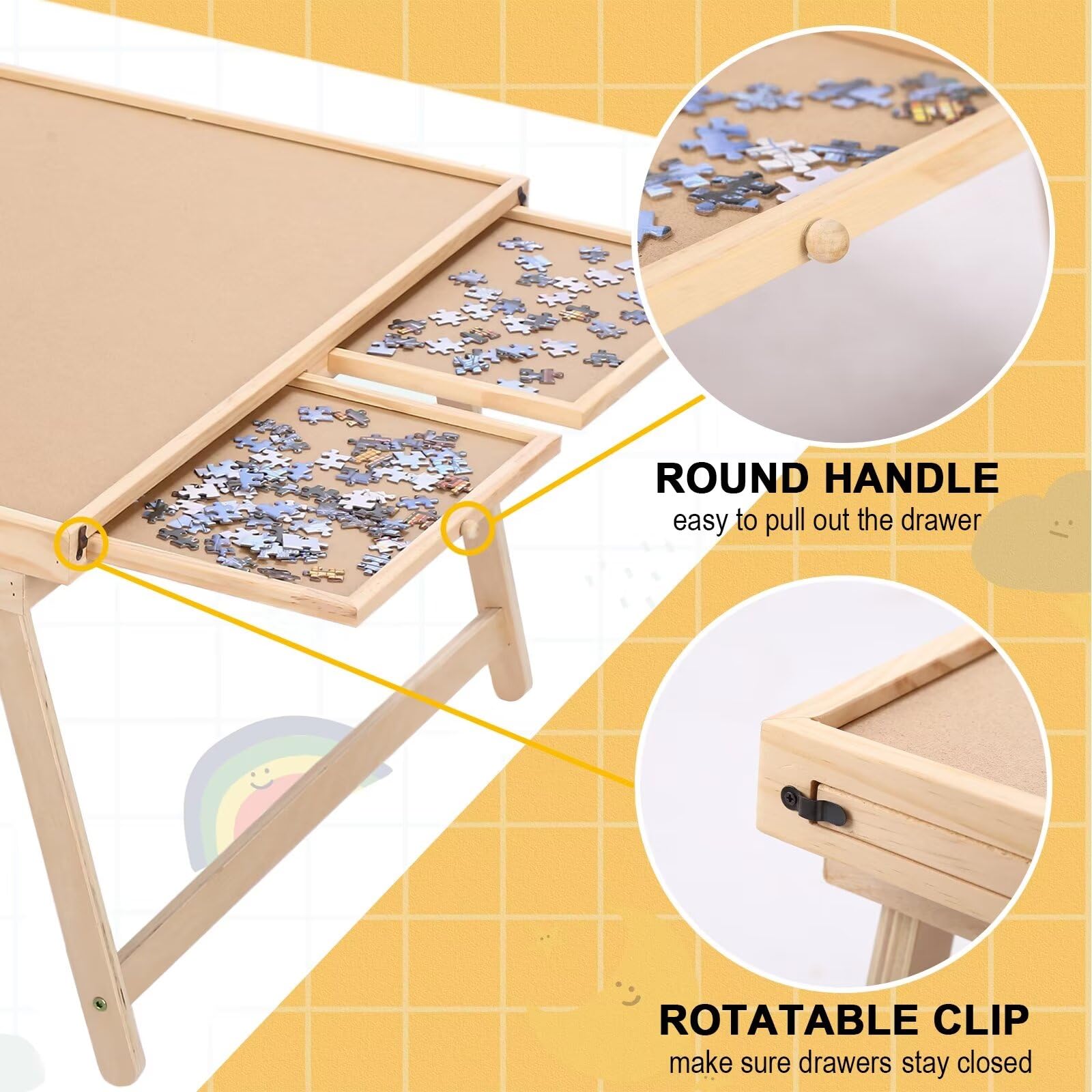 Puzzle Table 2000 Pieces,Jigsaw Puzzle Table with Drawers,41.3"x 29.5"Portable Puzzle Tables for Adults and Teens with Folding Legs - WoodArtSupply