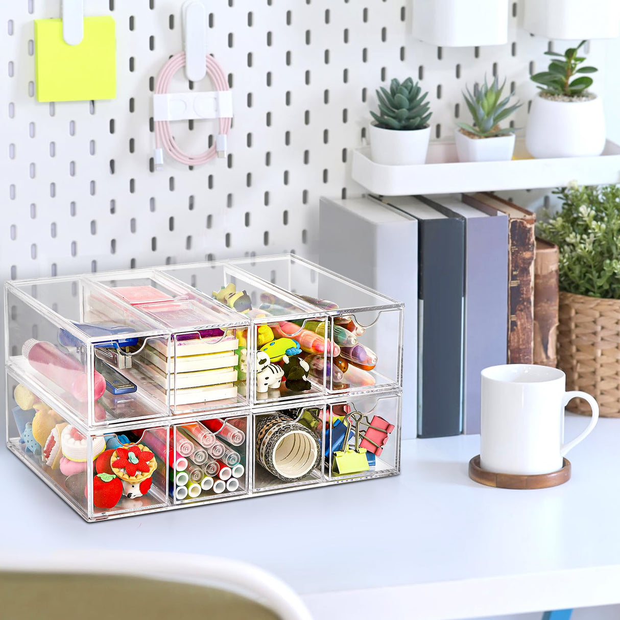 Nicunom 2 Pack Sunglasses Organizer Acrylic, Clear Eyeglasses Case with 4 Drawers, Eyewear Storage Display Case, Stackable Eyeglasses Holder for Women & Men Eyewear Nicunom