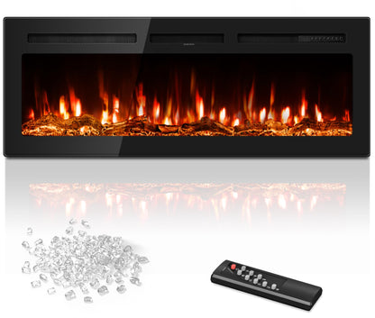 50 inch Electric Fireplace in-Wall Recessed and Wall Mounted with Remote Control, 1500/750W Fireplace Heater (60-99°F Thermostat) with 12 Adjustable Color, Timer, Log and Crystal