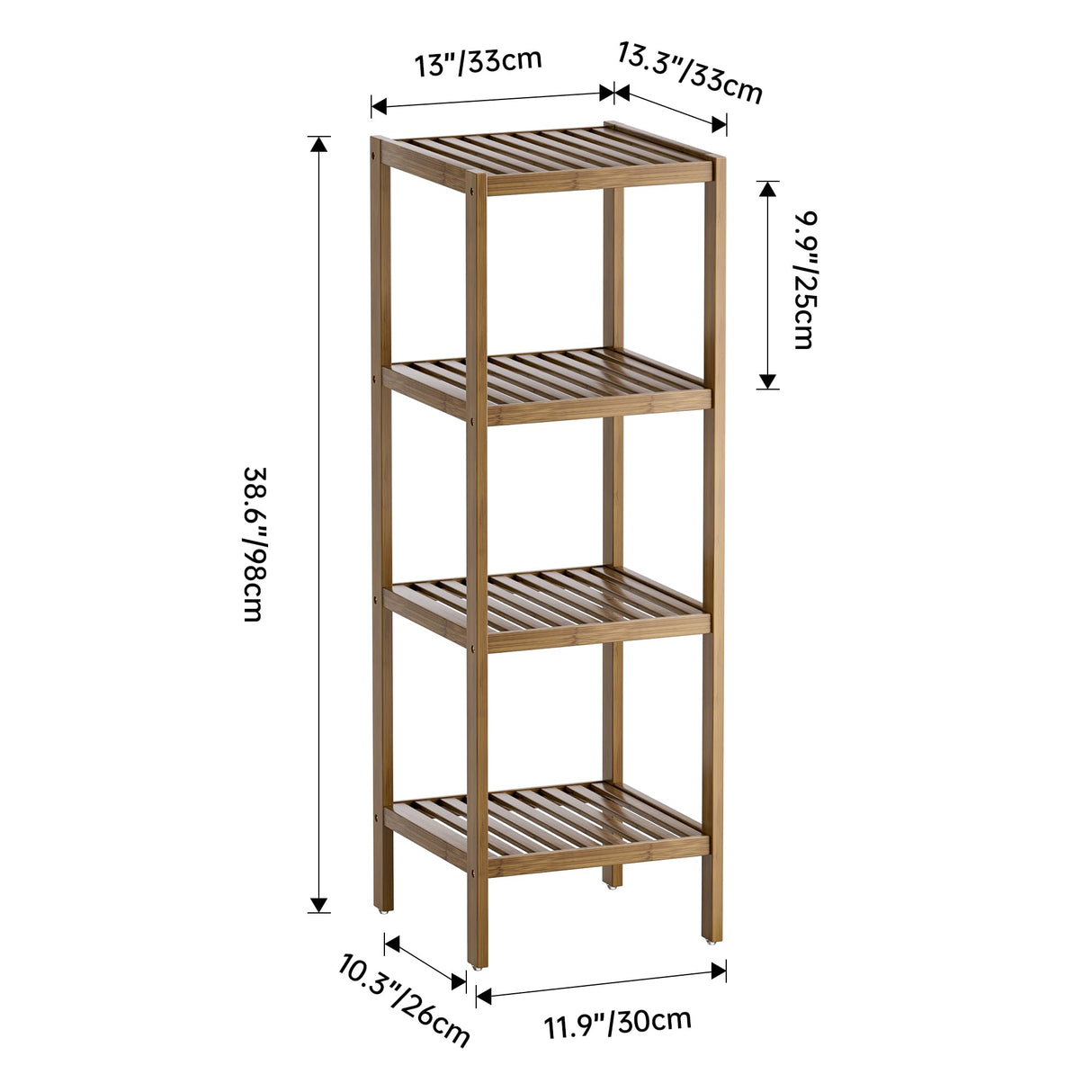 SMIBUY Bathroom Storage Shelf, 4-Tier Bamboo Rack Organizer, Multifunctional Shelving Unit for Living Room Bedroom Kitchen (Walnut) SMIBUY