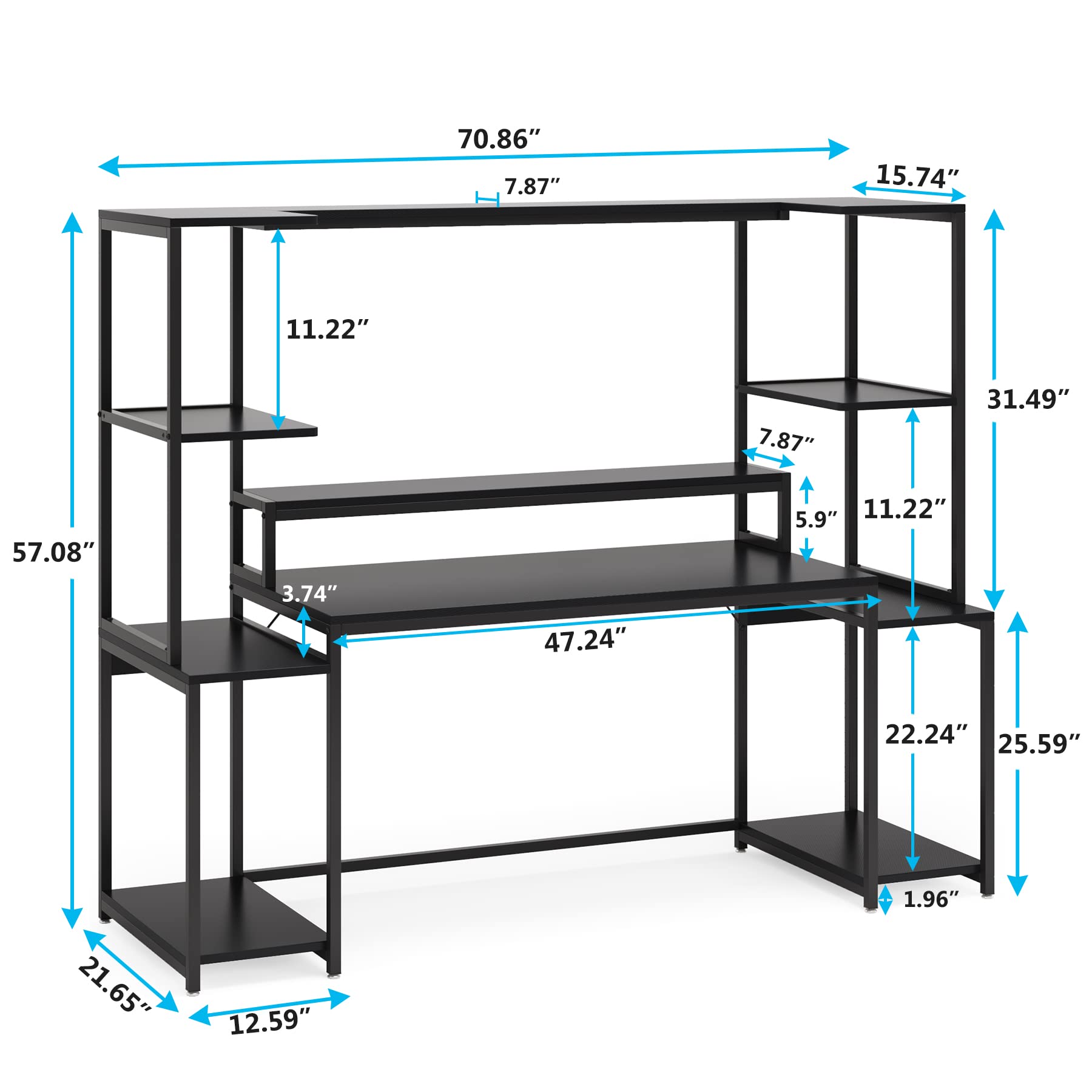 Tribesigns 70 -inch Rustic Computer Desk with Hutch and Shelf, Modern Large Gaming Desk with Monitor Stand, Gamer Table Workstation for Home Office,Carbon Fiber Desktop (Black) - WoodArtSupply