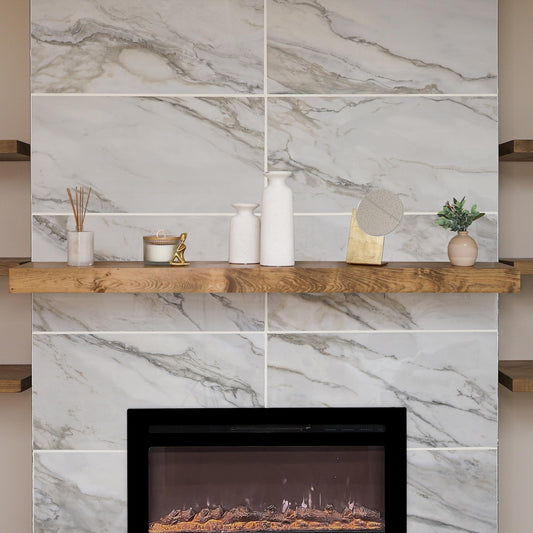 Modern Fireplace Mantel, Contemporary, Floating Mantle, Shelf, Hand Crafted, URBANDI (Aged Oak, 60Lx3Hx8D)