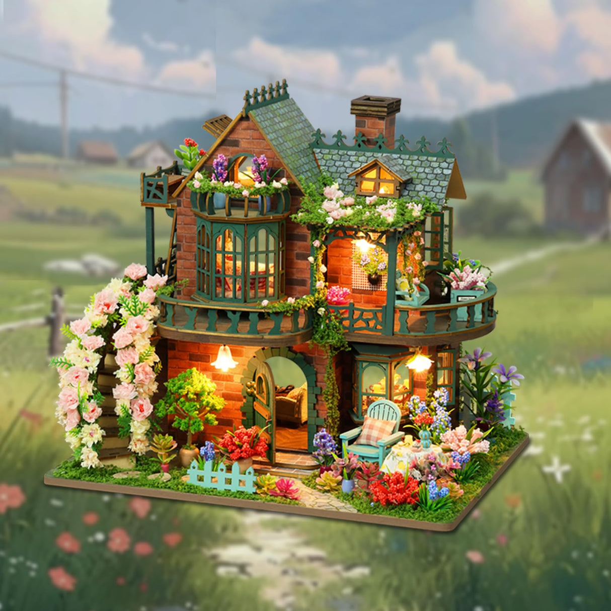 Plustopoy DIY Miniature House Kit - DIY Mini House Building Kit - Wooden Dollhouse Miniature Kit -Tiny Garden House Diorama Building Kits with Light - 3D Puzzle Adult Craft Unique Gift Plustopoy