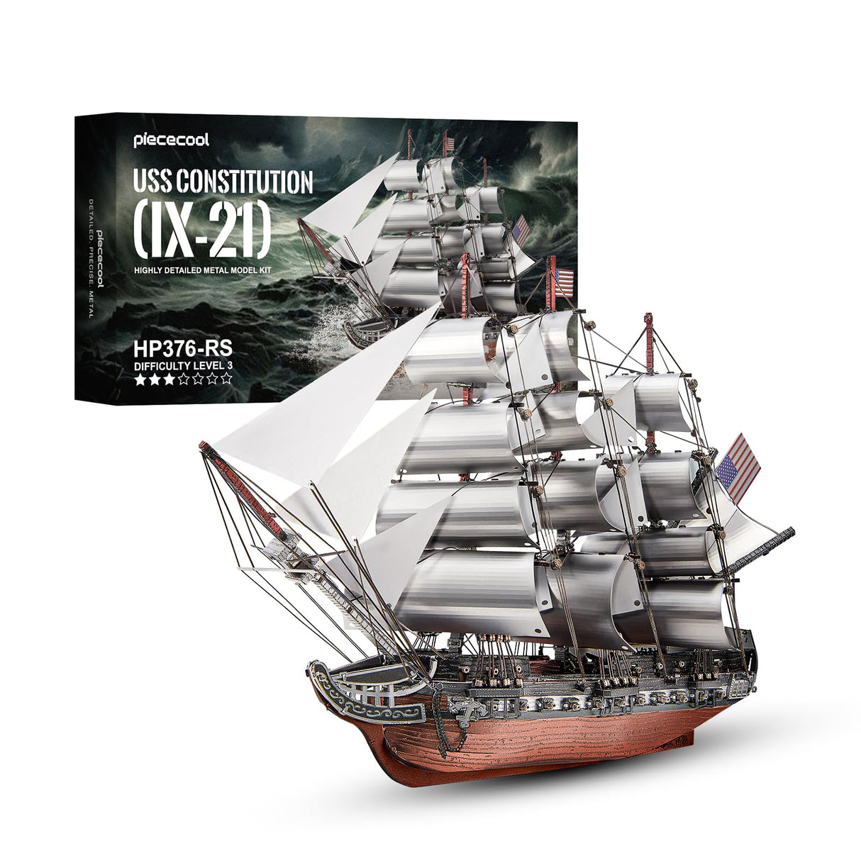 Piececool 3D Metal Puzzles, USS Constitution Sailing Boat Models for Adults Sailing Frigate Warship Sailboat Ship Model Building Kits Hobby Crafts for Adults Creative Gift Ideas Birthday Christmas Piececool