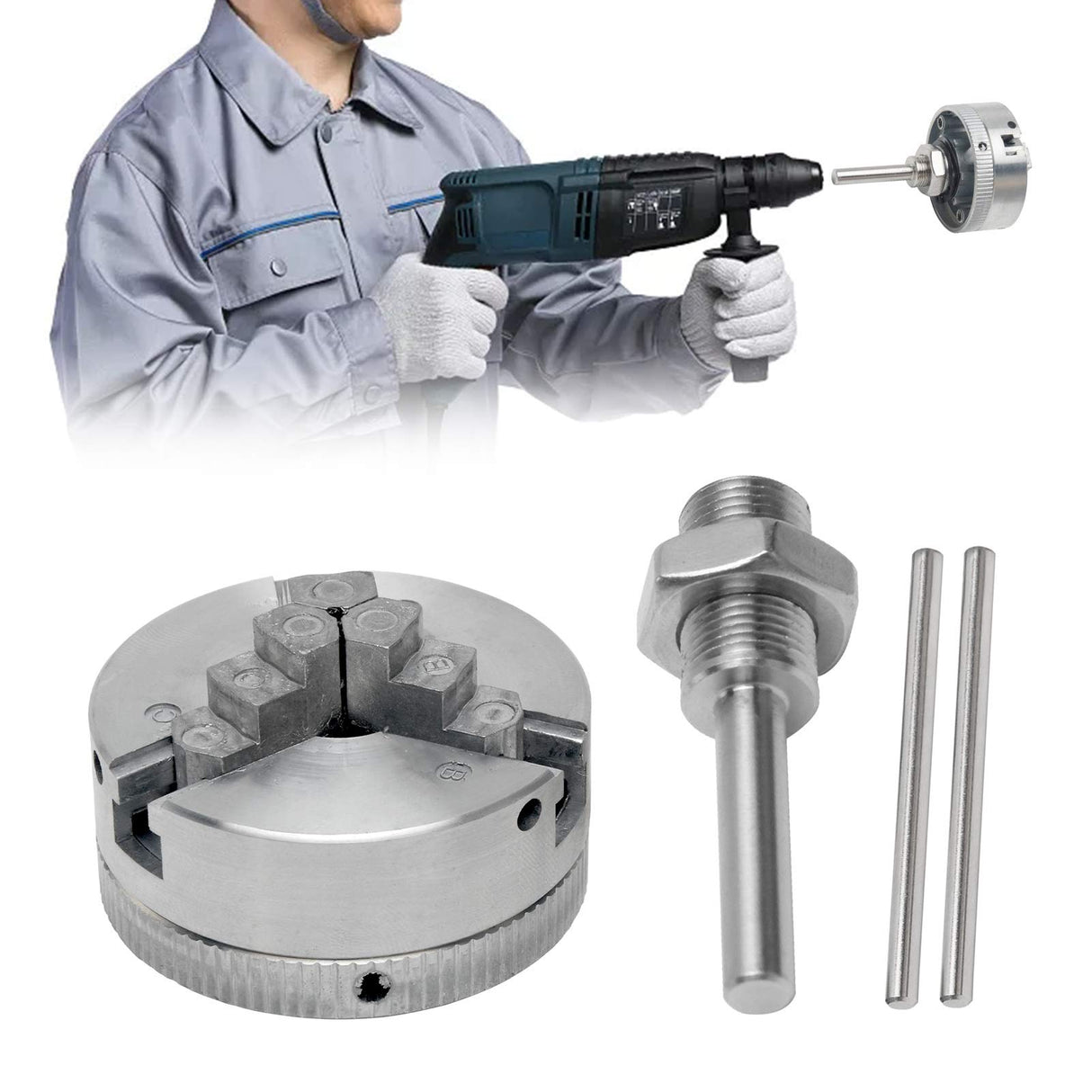 Z011 Mini Lathe Chuck Set - Self Centering Zinc Alloy 3/4 & 4 Jaw Chucks with Connecting Rods, Compatible with Electric Drill (Type B) Faddare